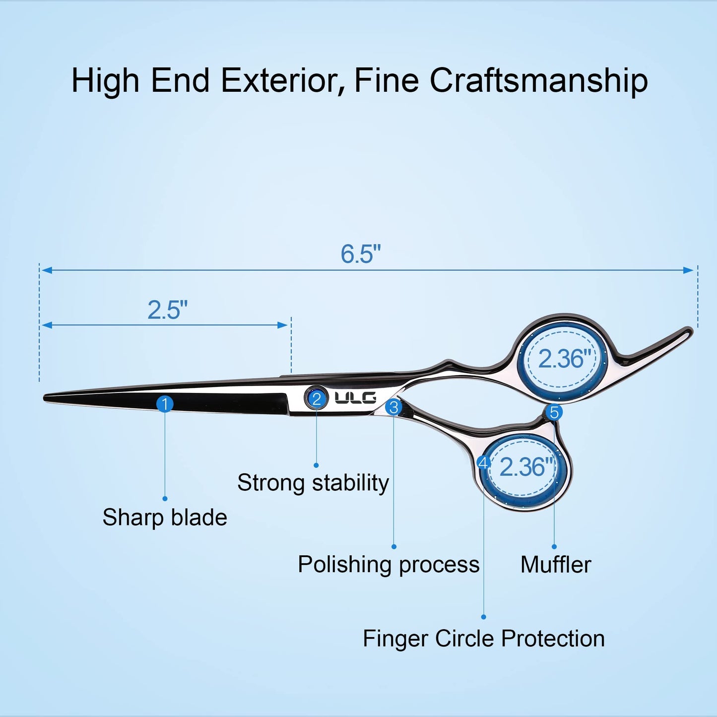 Hair Cutting Scissors, ULG Professional Hair Scissors 6.5 inch Right-Hand Razor Edge Barber Shears Salon Hair Cutting Shears Made of Japanese Stainless Steel, Hand Sharpened Blue