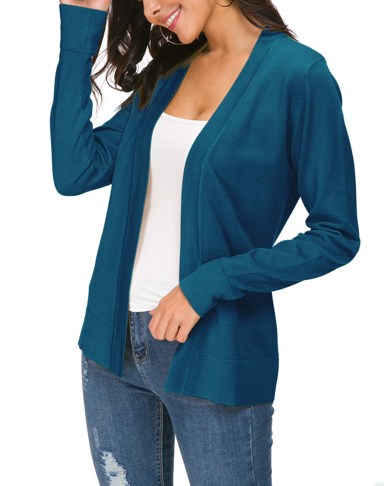 Urban CoCo Women's Long Sleeve Open Front Knit Cardigan Sweater (S, Indigo Blue)
