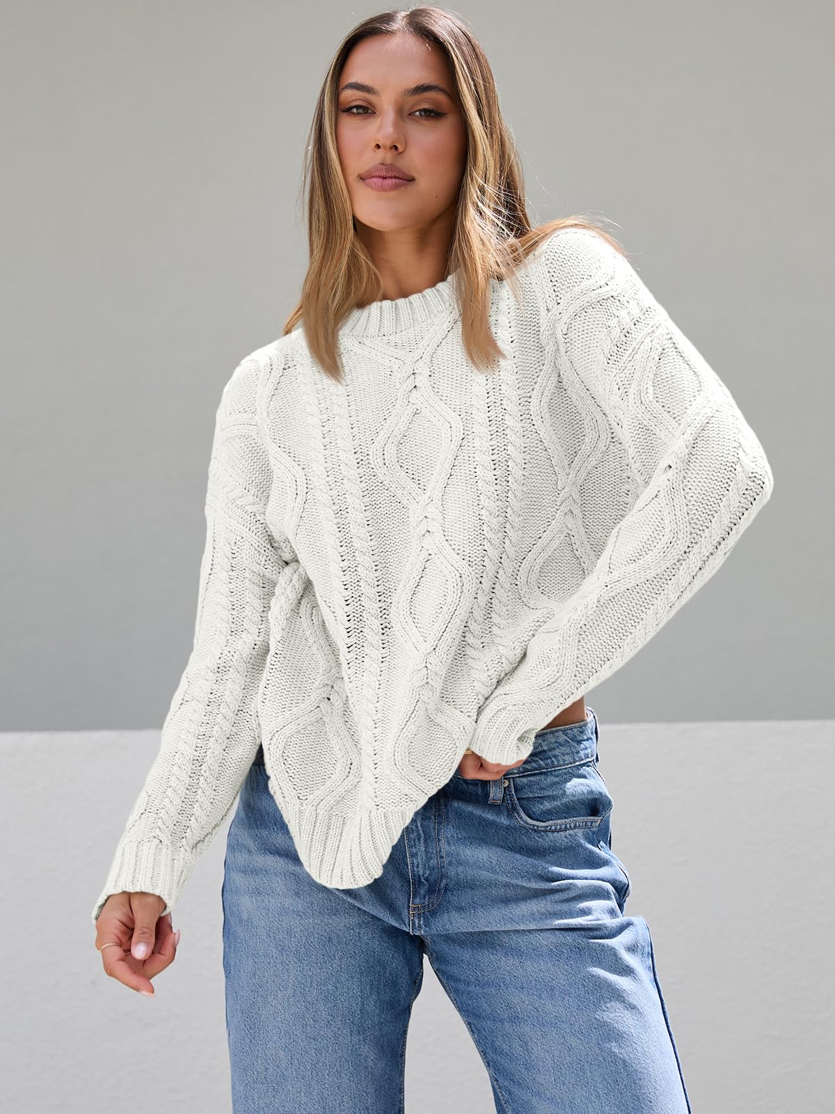 Trendy Queen Oversized Sweaters Womens 2025 Early Fall Fashion Outfits Cable Knit Crewneck Plus Size Pullover Cute Chunky Long Tunic Top Winter Old Money Clothes With Leggings Essential Clothing