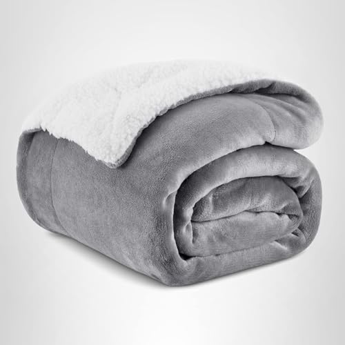Bedsure GentleSoft Sherpa Fleece Throw Blanket for Couch - Thick and Warm Christmas Blanket for Winter, Soft Fuzzy Plush Throw Gifts for Women and Men, Grey, 50x60 Inches