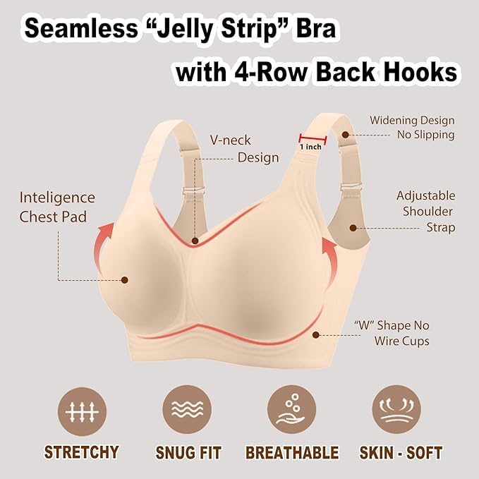 PoseFree Wireless Bras for Women Pack Full Coverage Comfortable & Supportive No Underwire Back Smoothing Everyday Bra Set