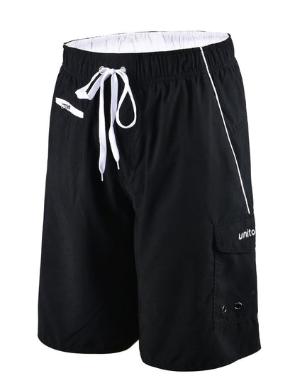 unitop Men's Lightweight Quick Dry Board Trunks Black and White 30