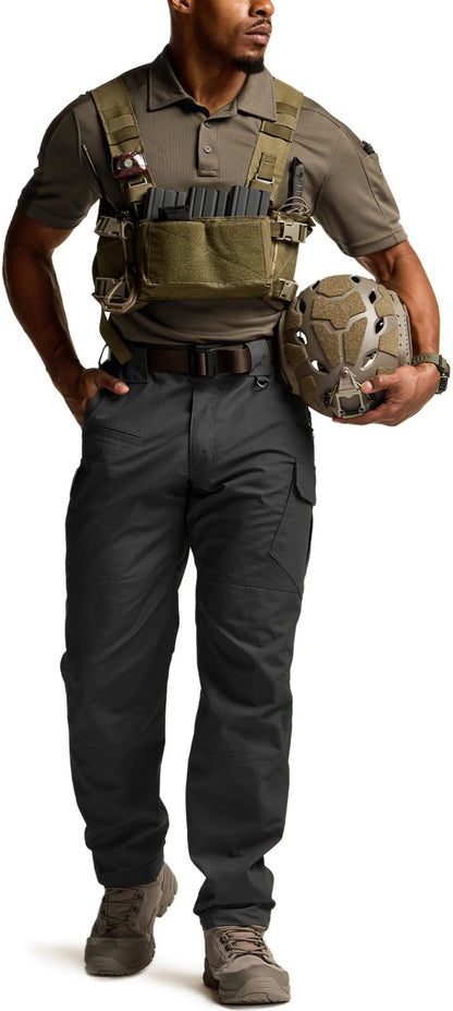 CQR Men's Tactical Pants, Water Resistant Ripstop Cargo Pants, Lightweight EDC Work Hiking Pants, Outdoor Apparel, Raider Mag Pocket Black, 32W x 32L