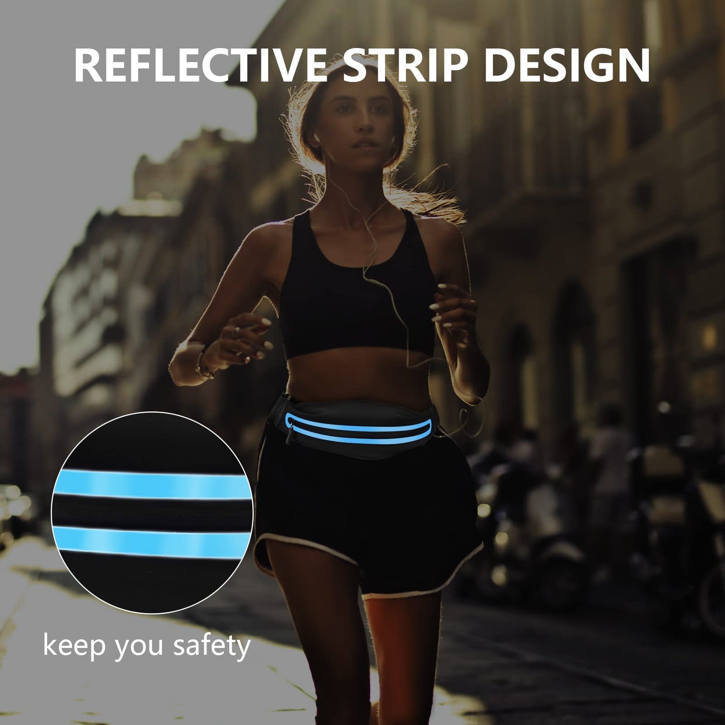 Running Belt Fanny Pack, Running Waist Pack for Women & Men USA Patented Hands-Free Reflective Runner Pouch Belt Fitness Workout Bag No-Bounce Adjustable Sport Travel Fanny Pack Cell