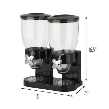 Honey-Can-Do Zevro Essential Dual-Control Dry Food Dispenser – Effortless & Organized Storage for Cereal, Dog Food, or Snack Dispenser for All Kinds of Treats, 17.5 oz Each Capacity, Black/Chrome