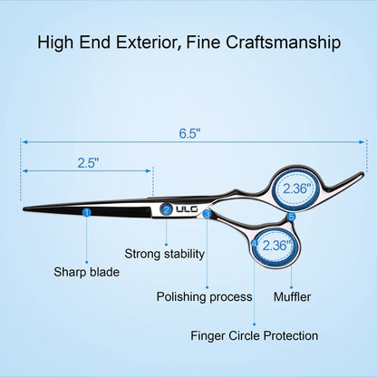 Hair Cutting Scissors, ULG Professional Hair Scissors 6.5 inch Right-Hand Razor Edge Barber Shears Salon Hair Cutting Shears Made of Japanese Stainless Steel, Hand Sharpened Blue