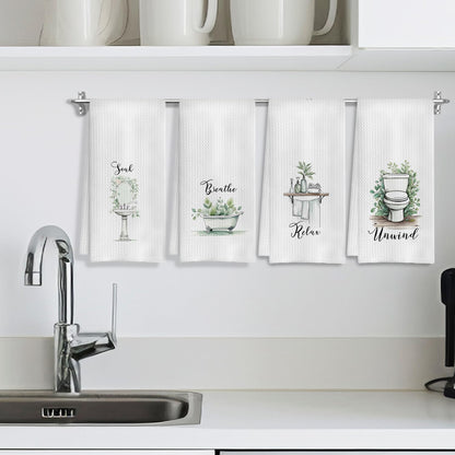 COWEB Boho Botanical Bathroom Hand Towels Set of 4, Relax Breathe Soak Unwind Decorative Hand Towels for Gym Yoga Spa Bathroom Decor, 16x24 Inches
