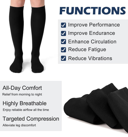 Saniripple (3 pairs) Compression Socks 20-30 mmHg Long Knee High Socks for Women and Men Black/Nude/Lightgrey L/XL