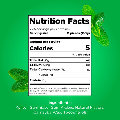 PUR Gum | Aspartame Free Chewing Gum | 100% Xylitol | Natural Spearmint Flavored Gum, 55 Pieces (Pack of 1)