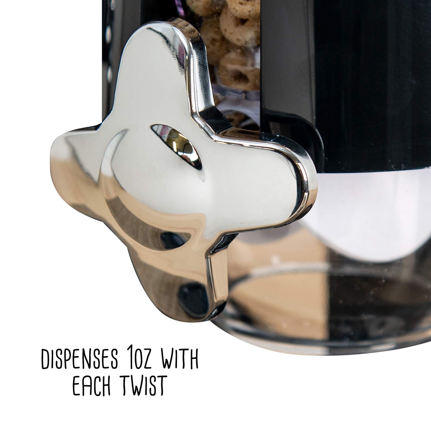 Honey-Can-Do Zevro Essential Dual-Control Dry Food Dispenser – Effortless & Organized Storage for Cereal, Dog Food, or Snack Dispenser for All Kinds of Treats, 17.5 oz Each Capacity, Black/Chrome
