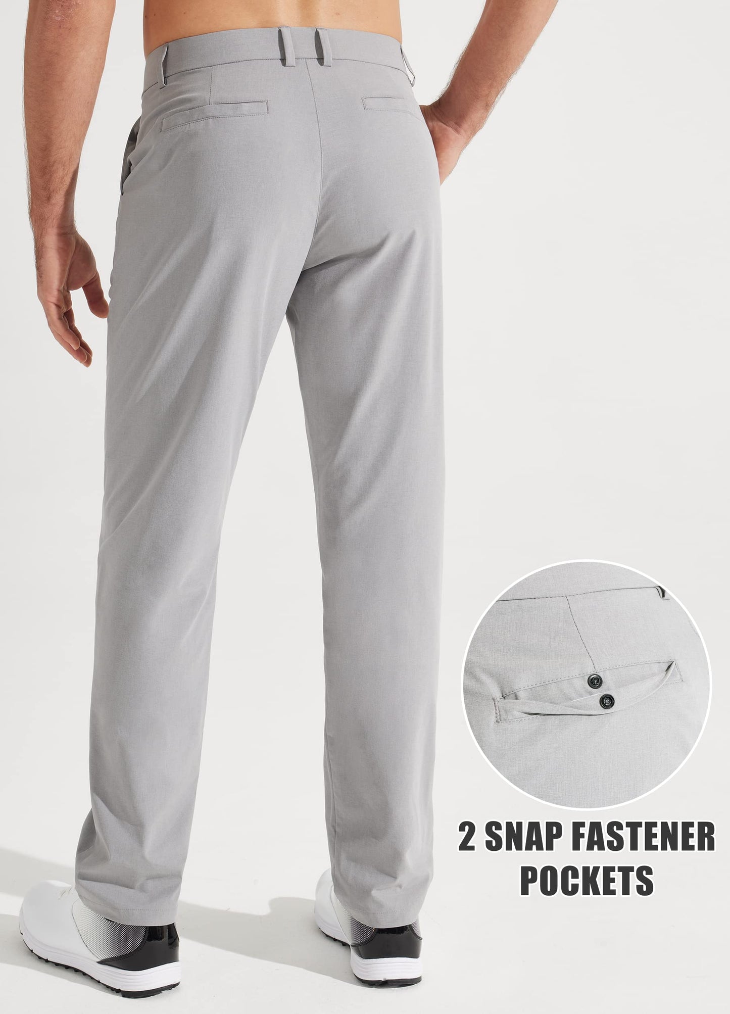 Libin Mens Golf Pants Stretch Work Dress Pants 30" Quick Dry Lightweight Business Casual Pants for Men Comfy Water Resistant, Light Grey, 32W x 30L