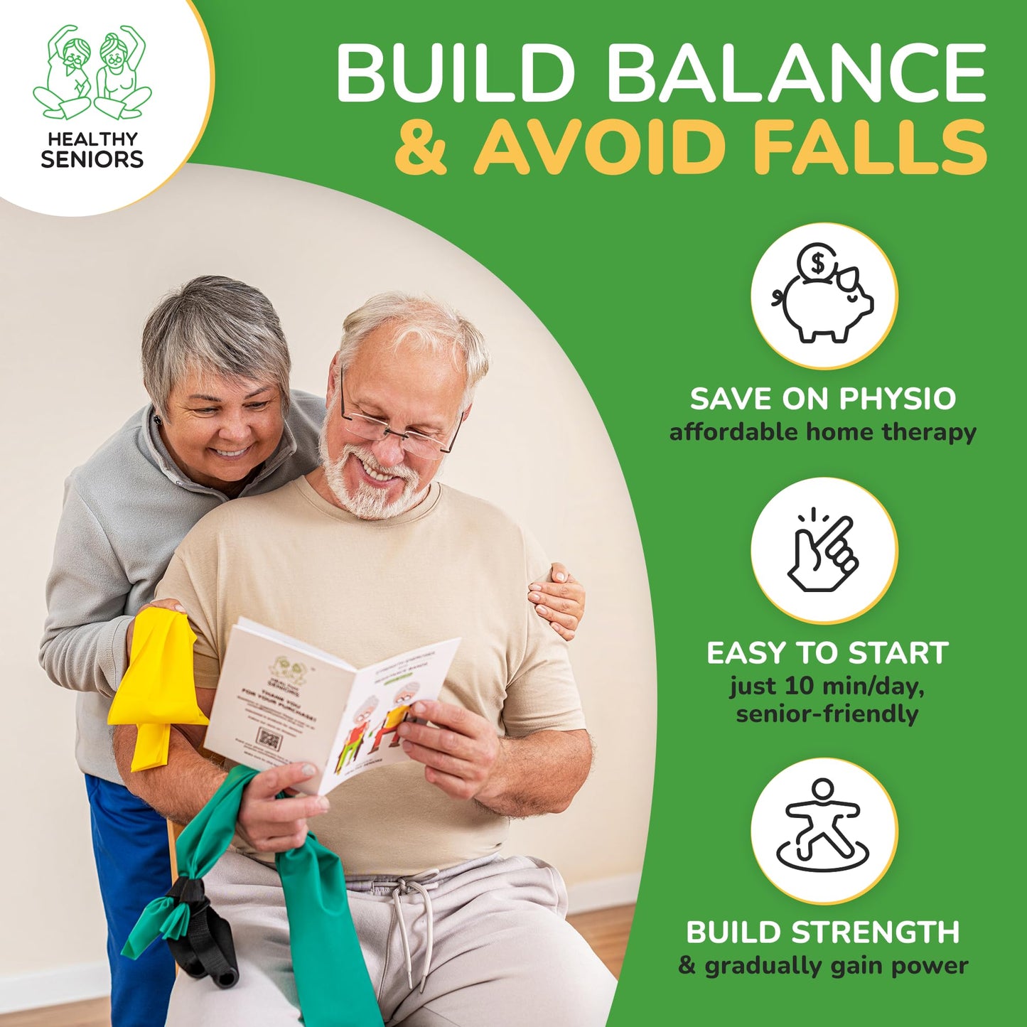 Healthy Seniors Chair Exercise Program with Two Resistance Bands, Handles and Printed Exercise Guide. Suitable for Rehab or Physical Therapy. Thoughtful Gift for Grandma or Grandpa