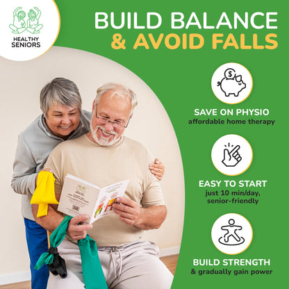Healthy Seniors Chair Exercise Program with Two Resistance Bands, Handles and Printed Exercise Guide. Suitable for Rehab or Physical Therapy. Thoughtful Gift for Grandma or Grandpa