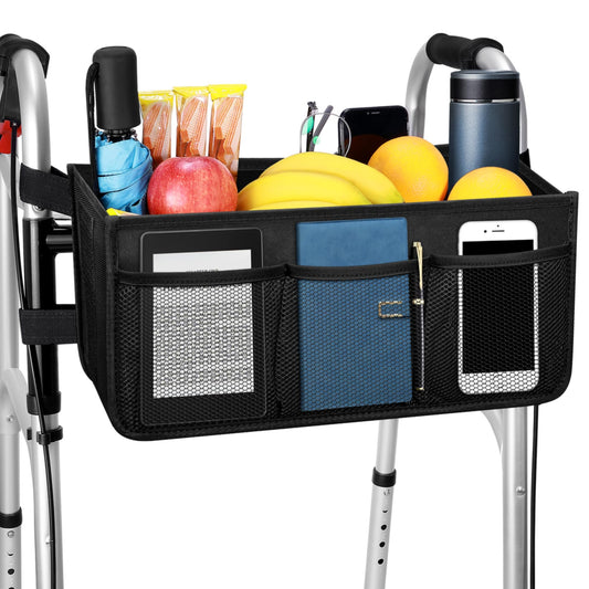 Dotday Upgraded Walker Basket with Cup Holder, Foldable Walker Bag with Large Capacity & Never Tipping Over- Not Fit for Rollator
