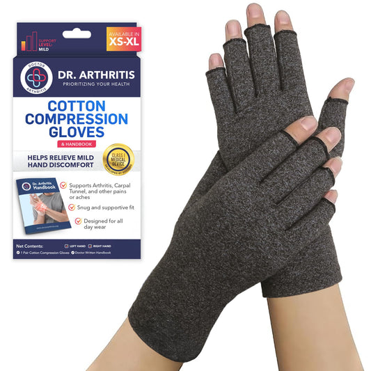 Doctor Developed Compression Gloves for Women and Men, Open-Finger Arthritis Gloves for Carpal Tunnel, Typing & Hand Pain Relief, With Doctor Handbook (Grey, M)
