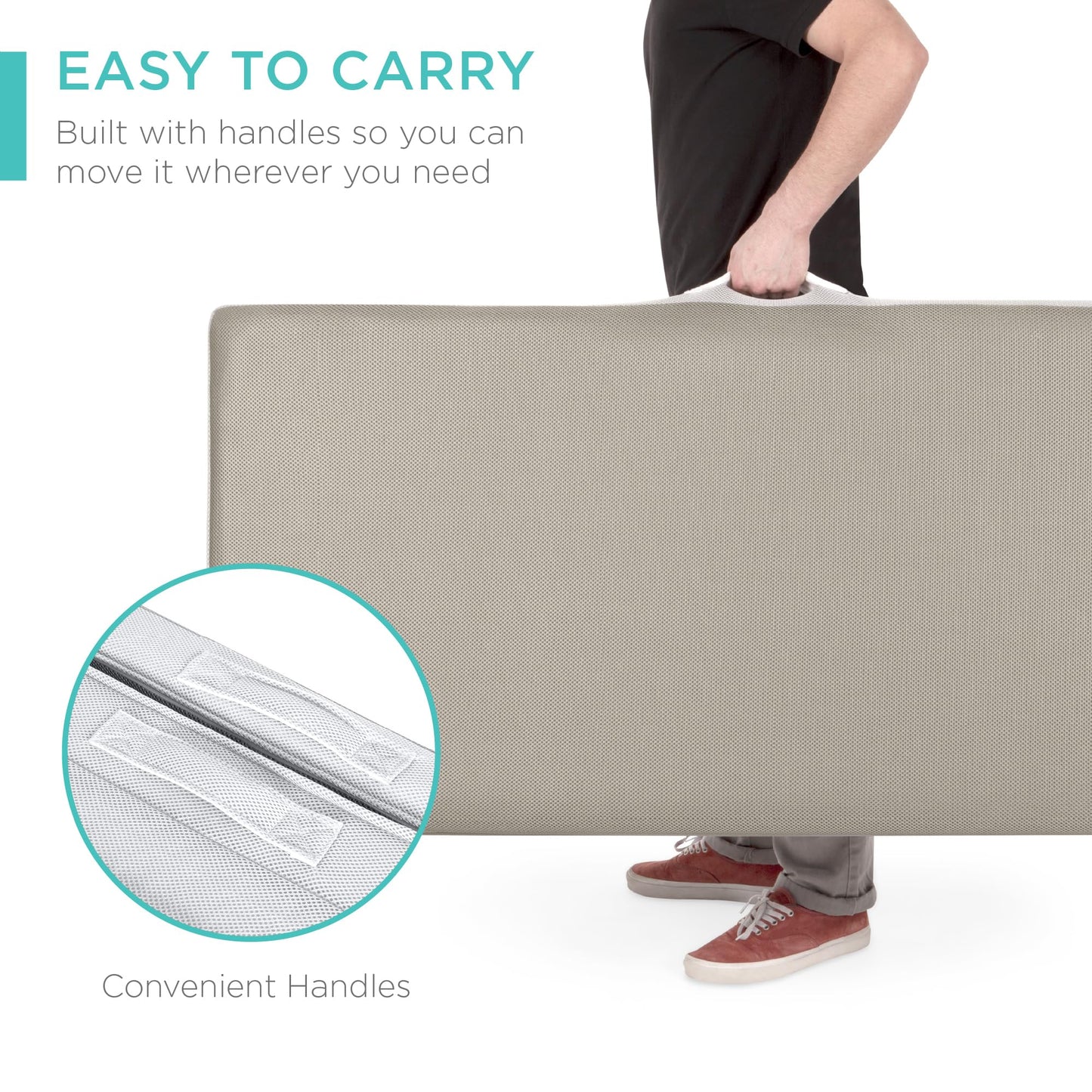 Best Choice Products 4in Portable Queen-Size Mattress, Tri-Fold Mattress for Camping, Guest, Toddler, Foam Plush w/Carry Case - Taupe