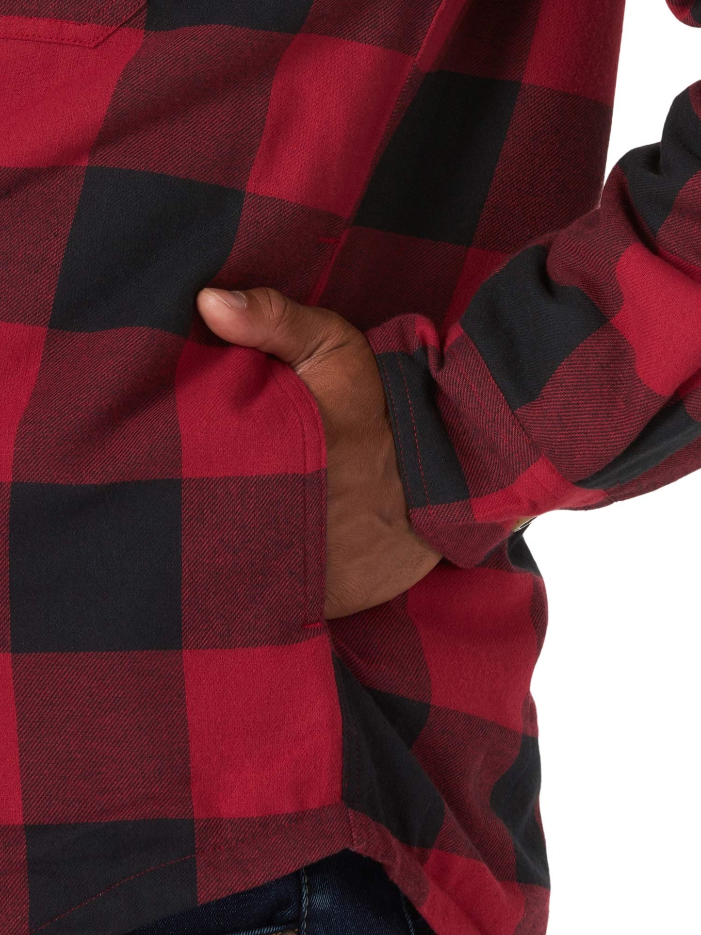 Wrangler Authentics Long Sleeve Sherpa Lined Shirt Jacket, Red Buffalo, 3X-Large