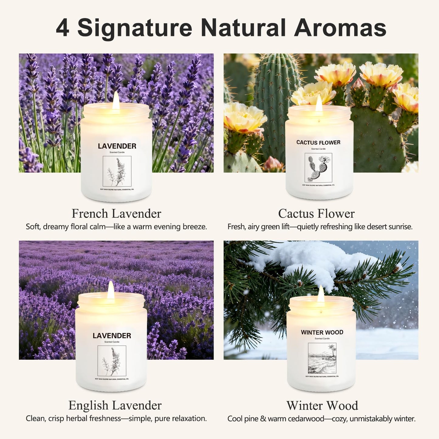 Holiday & Christmas Winter Candles Gift Set,4 Pack Long Lasting Soy Candles for Home,Natural Aromatherapy Candles with Relaxing Scents,Perfect Spa Gifts for Women