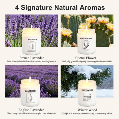 Holiday & Christmas Winter Candles Gift Set,4 Pack Long Lasting Soy Candles for Home,Natural Aromatherapy Candles with Relaxing Scents,Perfect Spa Gifts for Women