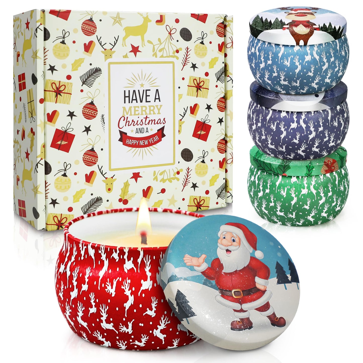 Christmas Candle Gift Set for Women, 4 Pack Long Lasting Soy Wax Candles with Lavender, Cookie, Fir & Cinnamon Apple Scents, Aromatherapy Candles for Home, Perfect Holiday Gifts