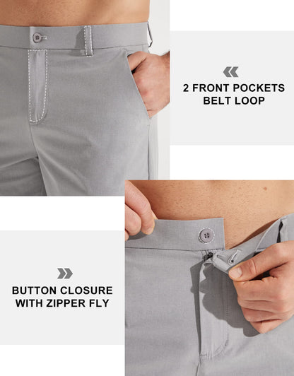 Libin Mens Golf Pants Stretch Work Dress Pants 30" Quick Dry Lightweight Business Casual Pants for Men Comfy Water Resistant, Light Grey, 32W x 30L