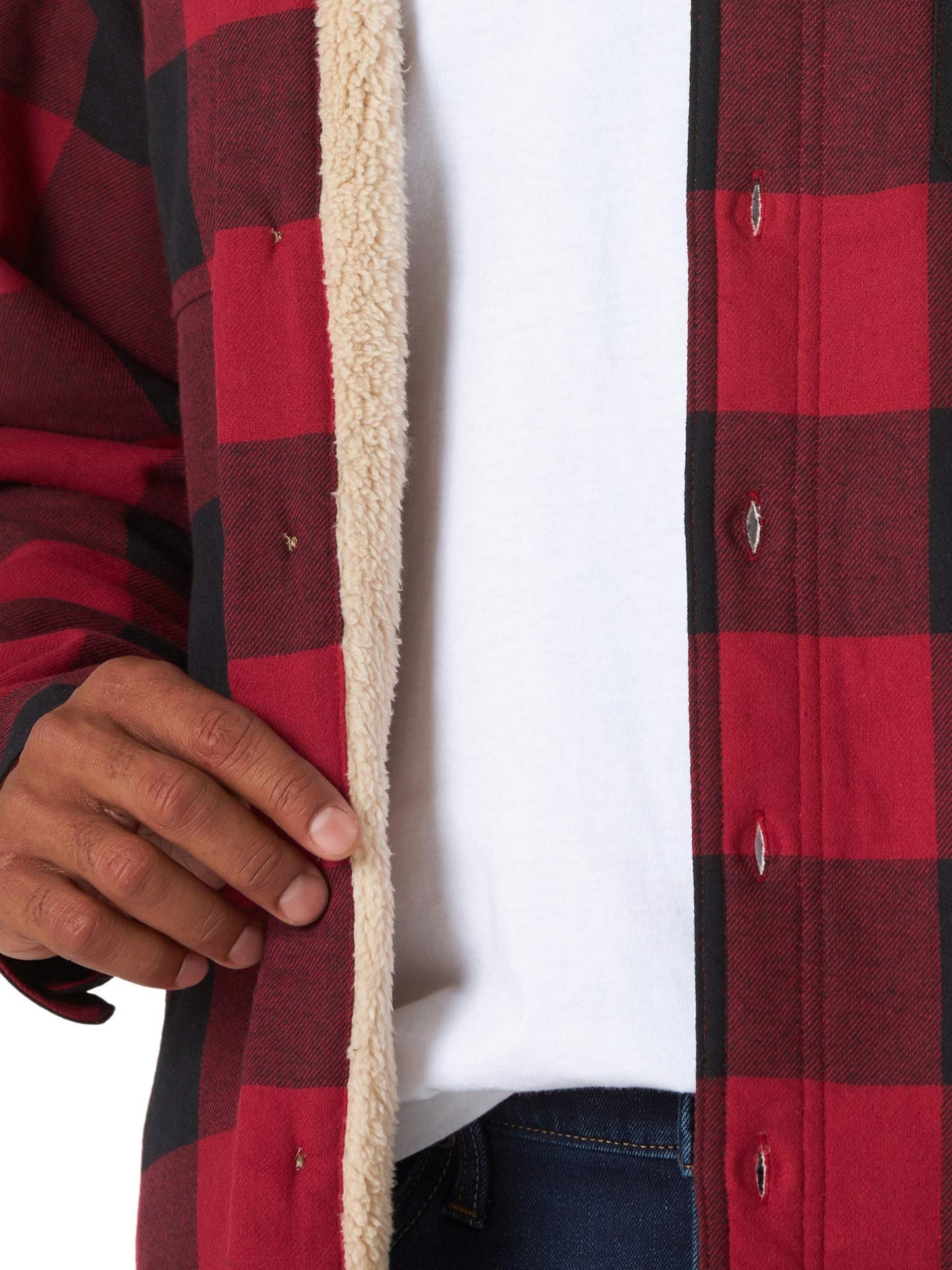 Wrangler Authentics Long Sleeve Sherpa Lined Shirt Jacket, Red Buffalo, 3X-Large