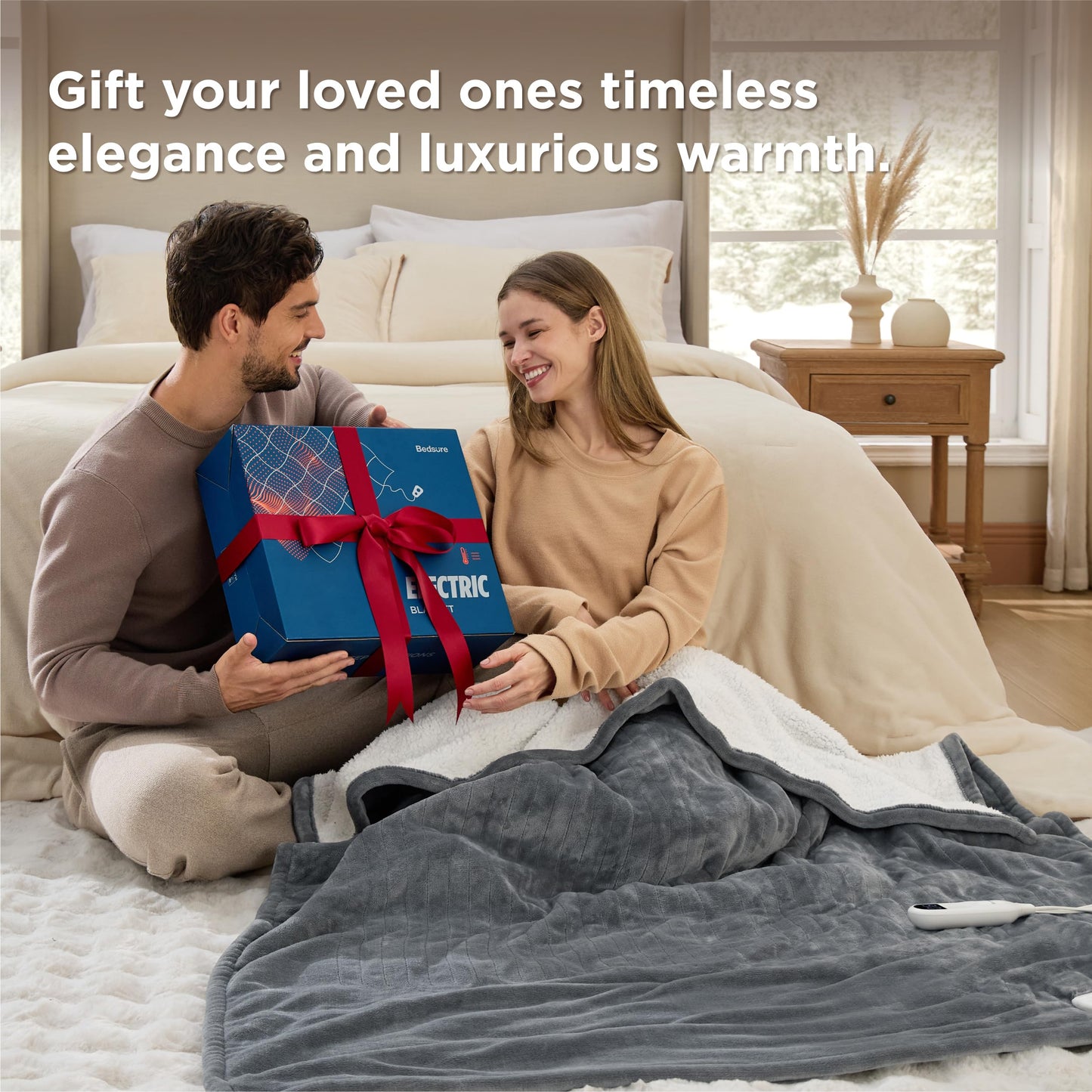 Bedsure Heated Blanket Throw Blanket - Fast Heating Electric Blanket, Soft Flannel Heated Throw with 4 Time Settings, 6 Heating Settings, Warm Gifts for Grandma & Grandpa & Seniors (50“x60”, Grey)